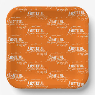 Grateful Thanksgiving Autumn Typography Pattern Paper Plate