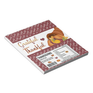 Grateful Thanksgiving Candy Bar Wrapper Favours Notepad
