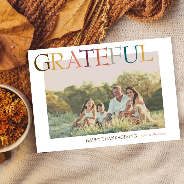 Grateful Thanksgiving Minimalist Photo Holiday Card (Creator Uploaded)