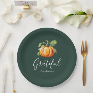 Grateful Thanksgiving Pumpkin Personalised  Paper Plate