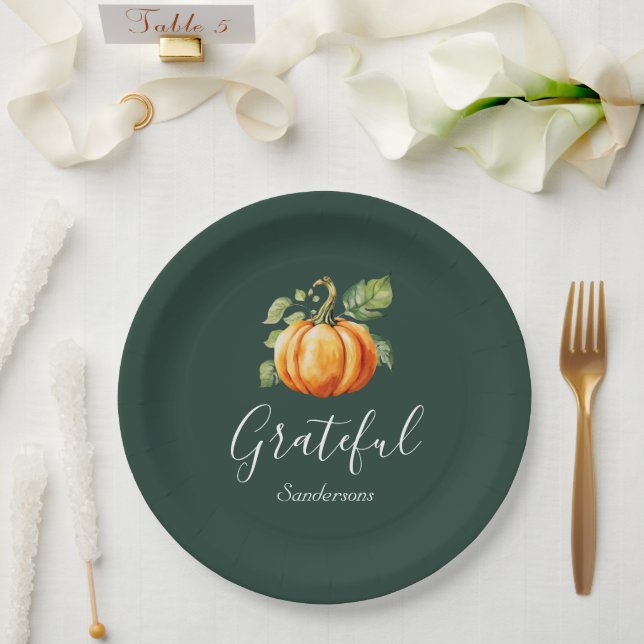 Grateful Thanksgiving Pumpkin Personalised  Paper Plate (Wedding)