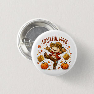 Grateful Vibes Scarecrow Autumn 3 Cm Round Badge