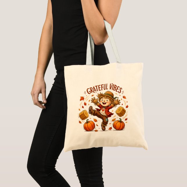 Grateful Vibes Scarecrow Autumn Tote Bag (Front (Product))