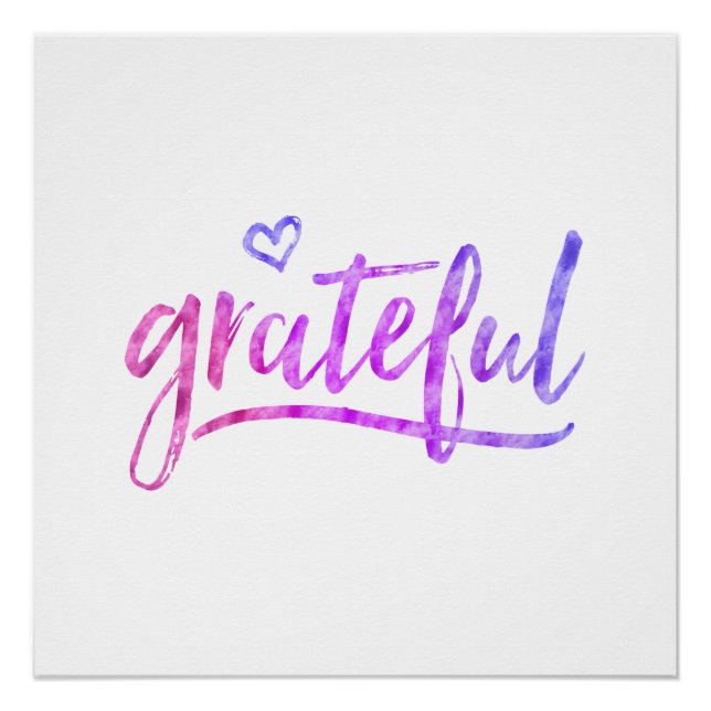 Grateful Watercolor Pink Purple Blue Poster (Front)