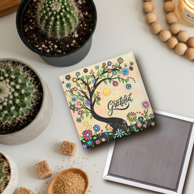 Grateful Whimsical Floral Tree Inspirational  Magnet (Creator Uploaded)