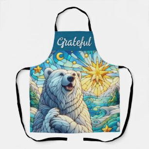 Grateful Whimsical Polar Bear Faux Stained Glass Apron