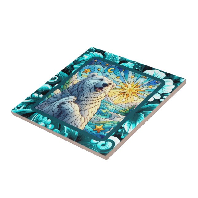 Grateful Whimsical Polar Bear Faux Stained Glass Tile (Side)