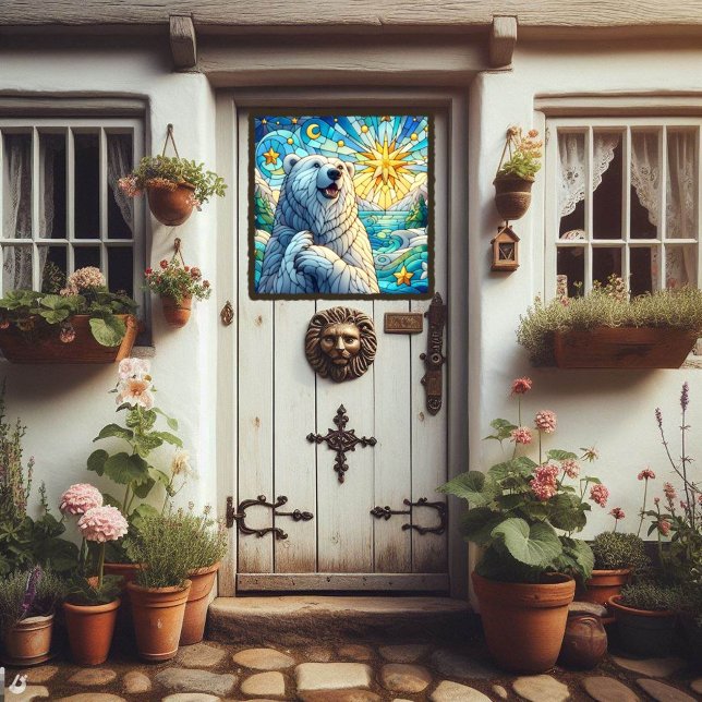 Grateful Whimsical Polar Bear Faux Stained Glass Window Cling (Creator Uploaded)