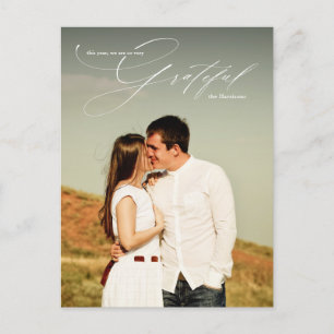 Grateful White Script Overlay Full Photo Holiday Postcard