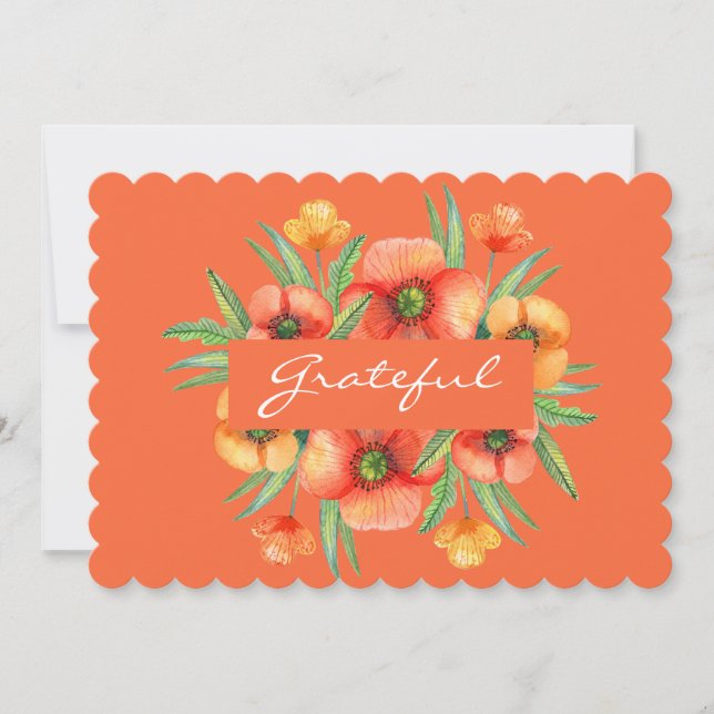 Grateful Wildflowers Orange Thanksgiving Holiday Card (Front)