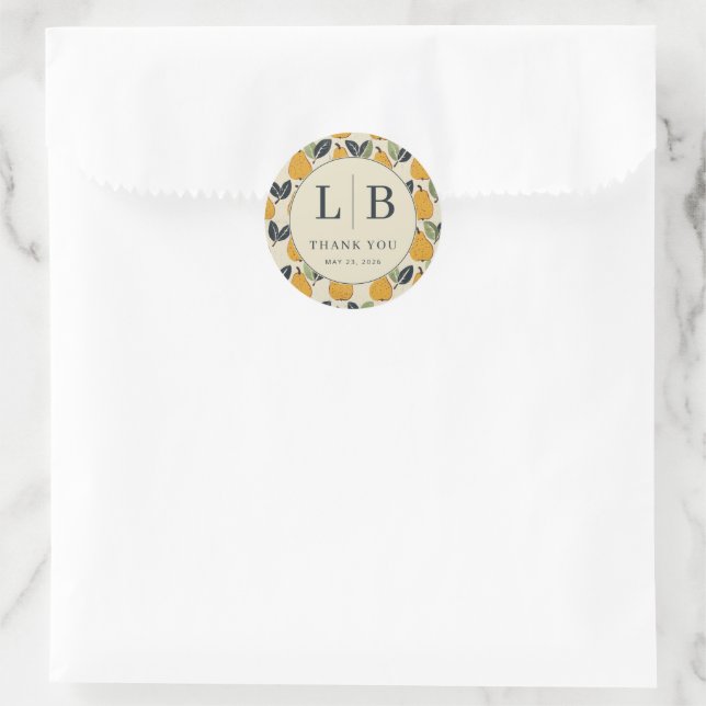 Grateful Yellow Pear Illustration Classic Round Sticker (Bag)