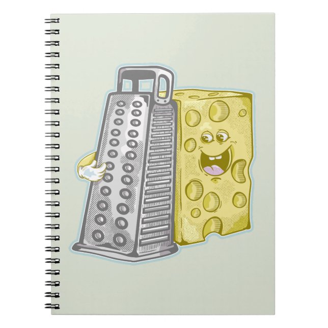 Grating cheese with a grater Funny food Notebook (Front)