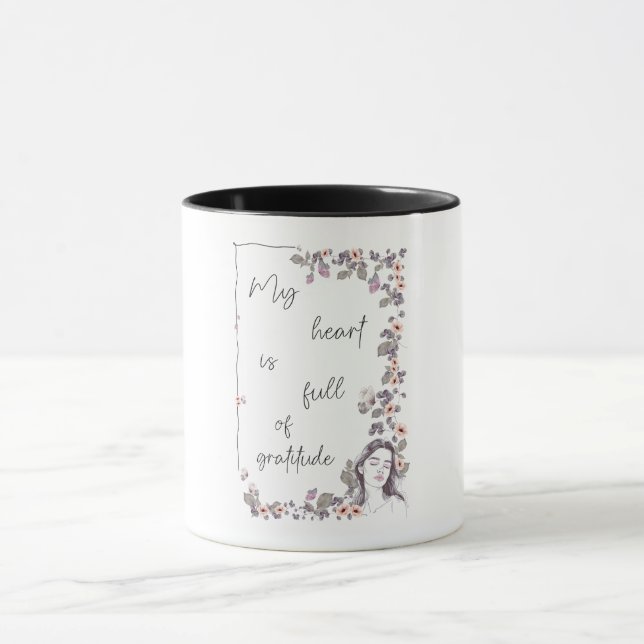 Gratitude Affirmation. Floral Positive Mindset Mug (Center)