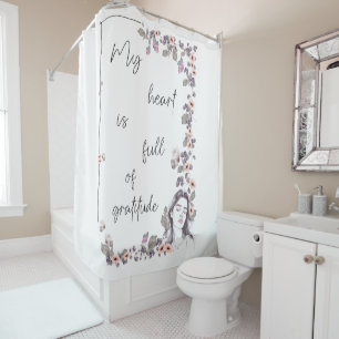 Gratitude Affirmation. Floral Positive Mindset Shower Curtain