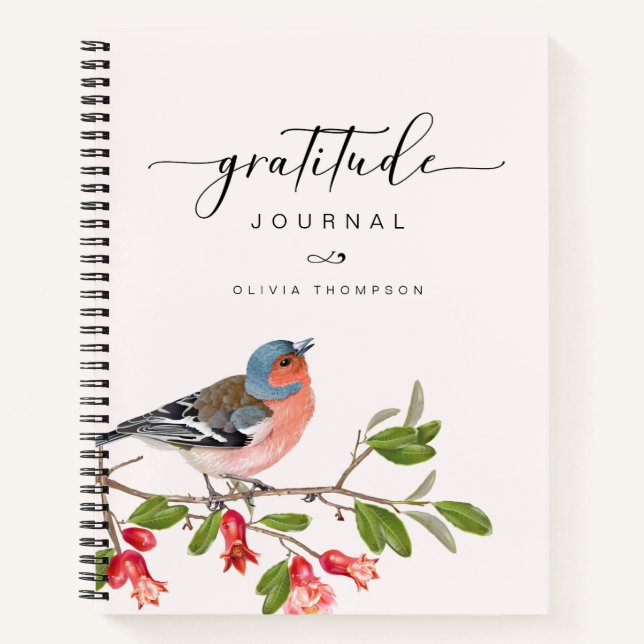 Gratitude Bird Foliage Name Journal Notebook (Front)