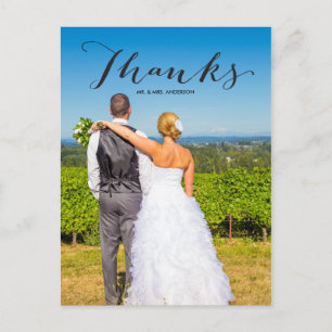 Gratitude Black Photo Wedding Thank You Postcard