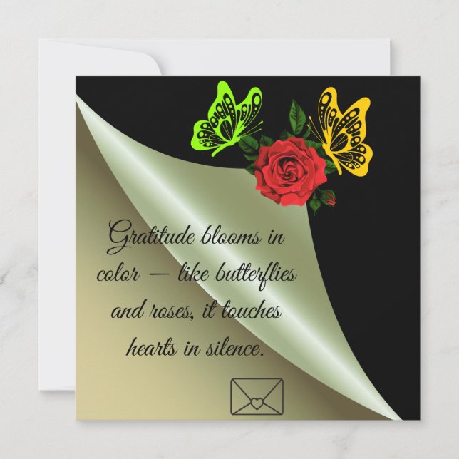 Gratitude blooms in colour like butterflies & rose thank you card (Front)
