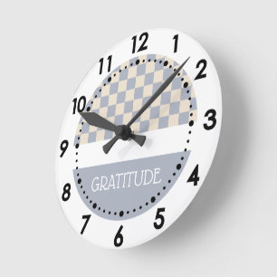 Gratitude Chequered Journal Round Clock