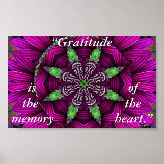Gratitude Floral Kaleidoscopic Mandala Poster (Front)