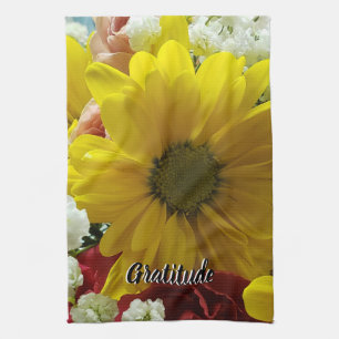 Gratitude Floral Yellow Daisy Photo Tea Towel
