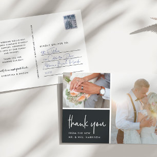 Gratitude in Charcoal   Wedding Photo Thank You Postcard