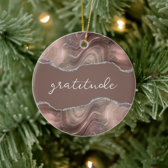 Gratitude Inspirational Word Taupe Silver Agate Ceramic Tree Decoration (Tree)