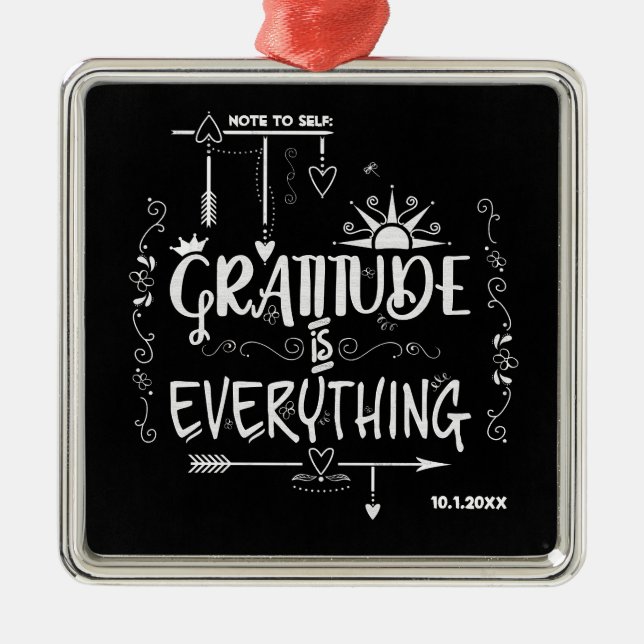 Gratitude is Everything Note to Self Chalkboard Metal Tree Decoration (Front)