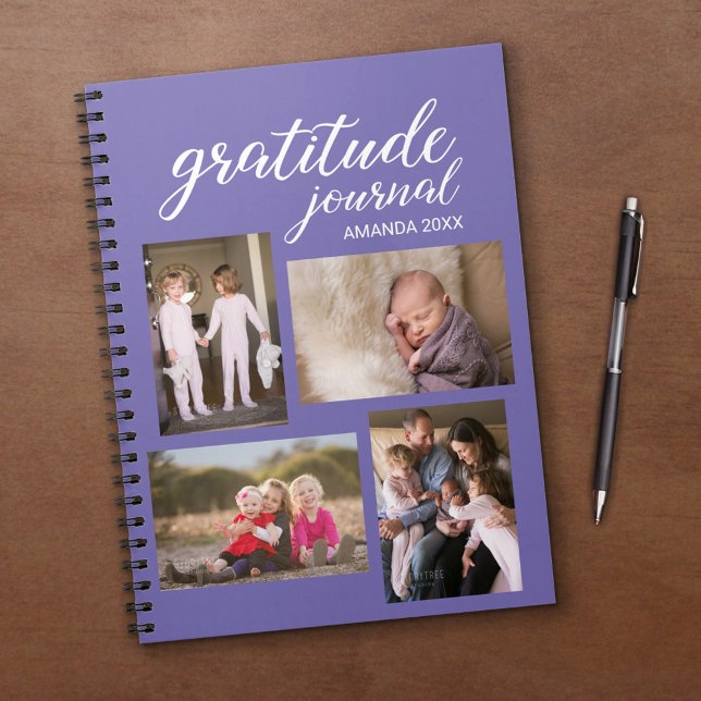 Gratitude Journal 4 Photo Collage on Lavender (Gratitude Journal with 4 Photo Collage on Lavender, In Situ)