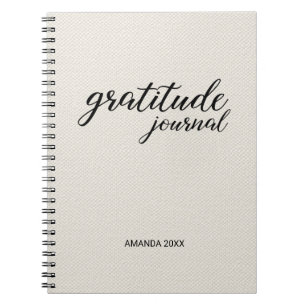 Gratitude Journal Beige Faux Canvas Custom Name