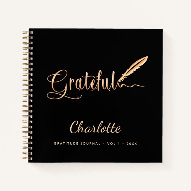 Gratitude journal black gold elegant script name (Front)