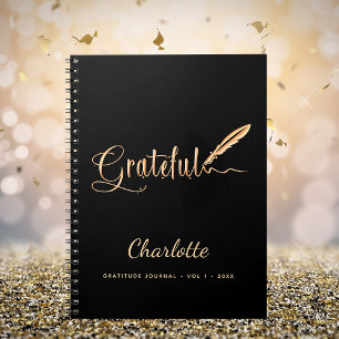 Gratitude journal black gold elegant script name