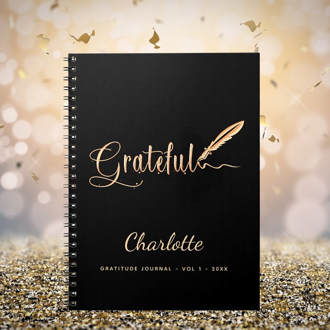 Gratitude journal black gold elegant script name (Creator Uploaded)