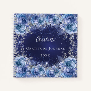 Gratitude journal blue flowers silver