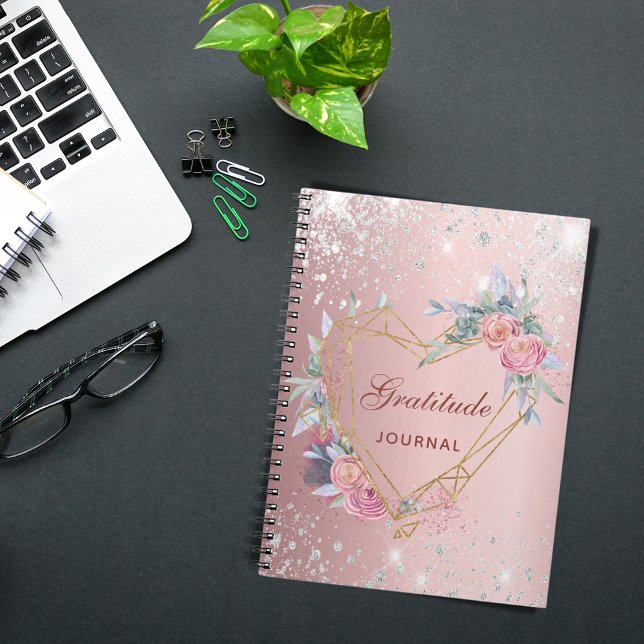 Gratitude journal blush pink floral silver glitter (Creator Uploaded)