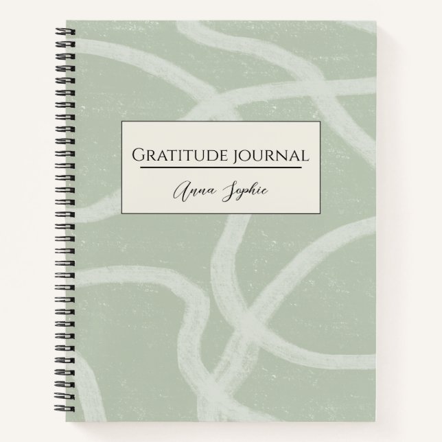 Gratitude Journal custom name Green Sage White  (Front)