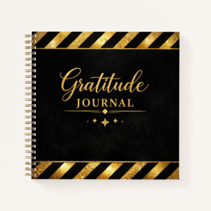 Gratitude Journal, Gold Black Luxury Modern Luxe Notebook