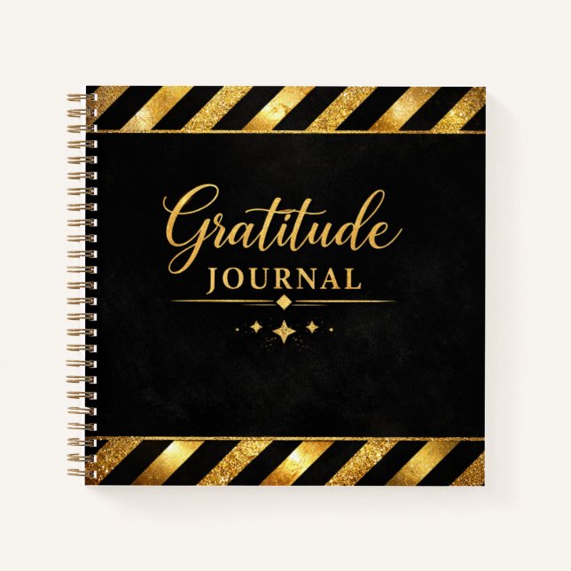 Gratitude Journal, Gold Black Luxury Modern Luxe  Notebook (Front)
