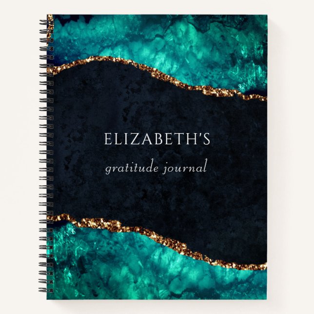 Gratitude Journal Green Agate Gold Glitter (Front)