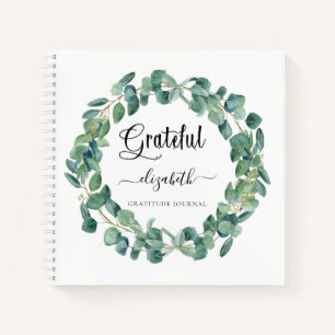 Gratitude journal greenery wreath name script