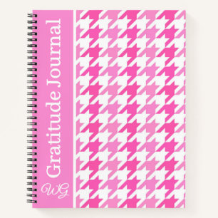 Gratitude Journal Houndstooth Pink and White