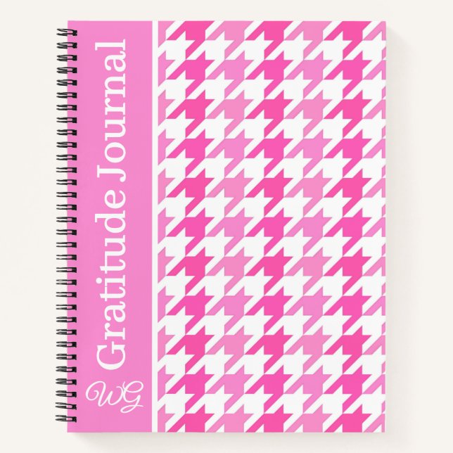 Gratitude Journal Houndstooth Pink and White (Front)