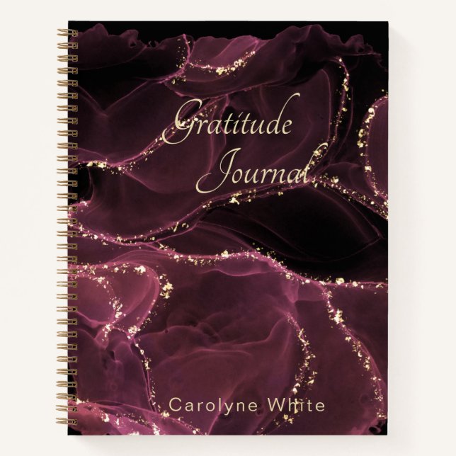 Gratitude Journal Pink Gold Glitter Custom Name (Front)