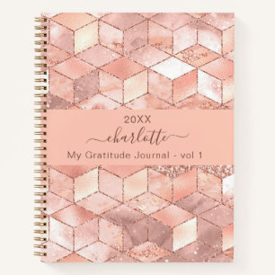 Gratitude journal rose gold cube marble name