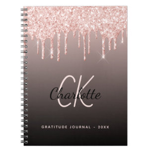 Gratitude Journal rose gold glitter black monogram