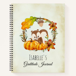 Gratitude Journal Squirrel in Rustic Fall Wreath