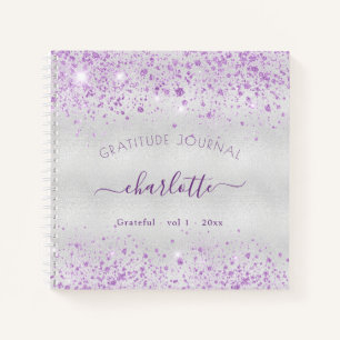 Gratitude journal violet silver glitter name