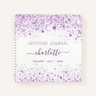 Gratitude journal violet white glitter name
