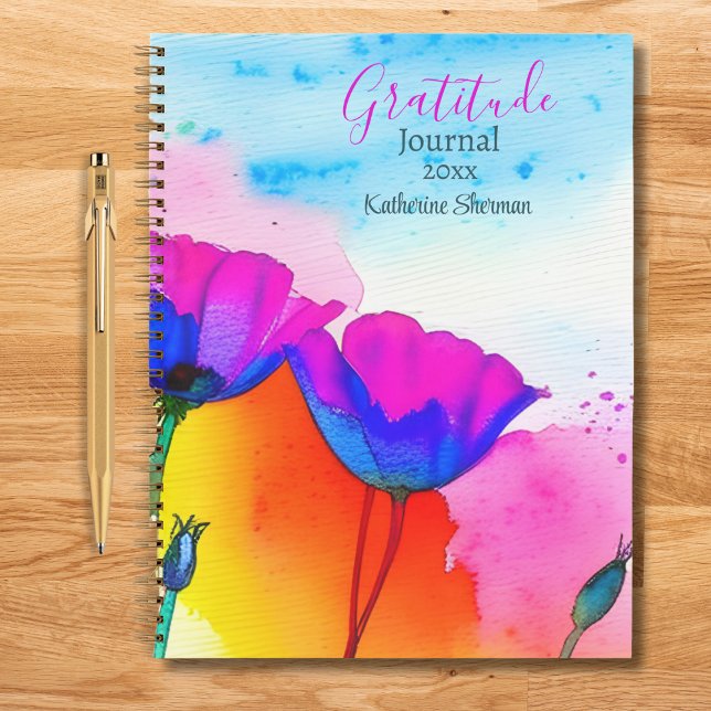 Gratitude Journal Watercolor Floral Poppies (Gratitude Journal: A powerful tool for self-improvement. Write down 3 items daily.)