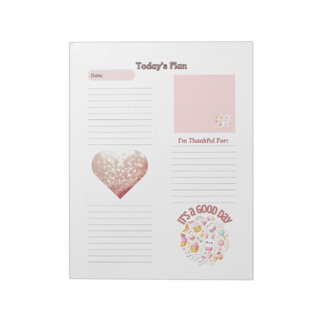 Gratitude Kids Cute Pink Daily Planner Notepad (Rotated)