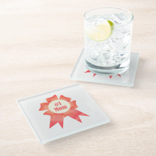 Gratitude Number One Mum winner award ribbon Glass Coaster